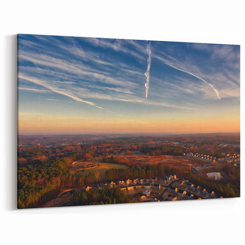 Durham Wall Art - North Carolina Scenic Sunset Over Suburban Landscape