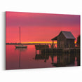 OBX Scenic Art – Peaceful Sunset Dock with Sailboat Coastal Photography