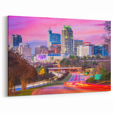 Vibrant Raleigh Cityscape Canvas - North Carolina Skyline Wall Art