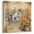 Farmhouse Wall Art with Sunflowers and Barn - Rustic Country Decor