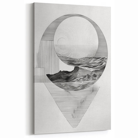 Mid Century Modern Geometric Art - Black and White Abstract Ocean Design