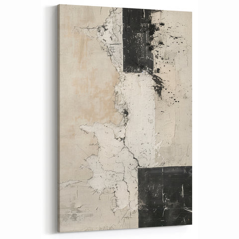Mid Century Modern Abstract Art - Black and White Minimalist Textured Decor