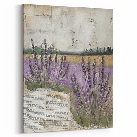 Rustic Landscape Wall Art - Vintage Farmhouse Decor Lavender Field Scene
