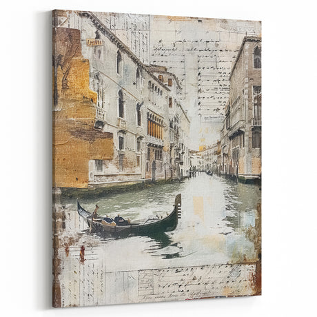 Vintage Wall Art - Rustic Farmhouse Decor Venice Canal Gondola Scene