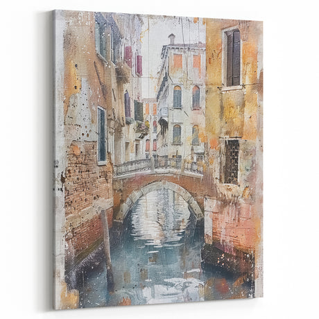 Rustic Wall Art – Vintage European Canal Scene for Farmhouse Decor