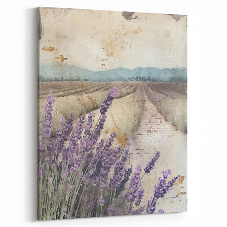 Lavender Field Rustic Wall Art – Vintage Farmhouse Decor Landscape