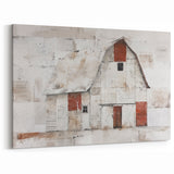 Rustic White Barn Wall Art - Vintage Farmhouse Print with Red Accents