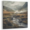 Misty Valley with Stream – Tranquil Countryside Landscape Wall Art