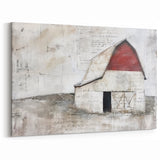 Vintage Barn Wall Art - Rustic Farmhouse Red Barn Canvas with Aged Charm
