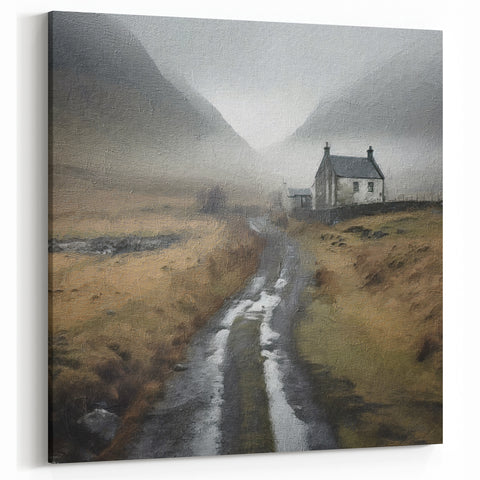 Countryside Wall Art – Moody Rural Landscape with Rustic Farmhouse
