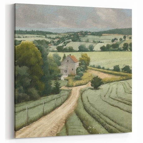 Country Life Art – Serene Countryside Path with Farmhouse Wall Print