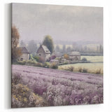 Countryside Wall Art – Serene Lavender Field with Farmhouses Print