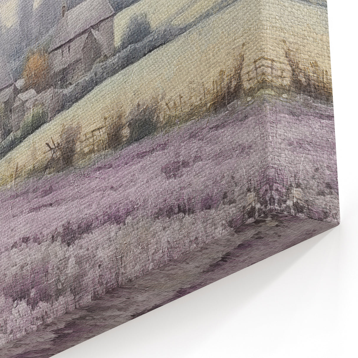 Countryside Wall Art – Serene Lavender Field with Farmhouses Print