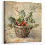 Christmas Framed Art - Festive Holly Basket Holiday Decor Prints