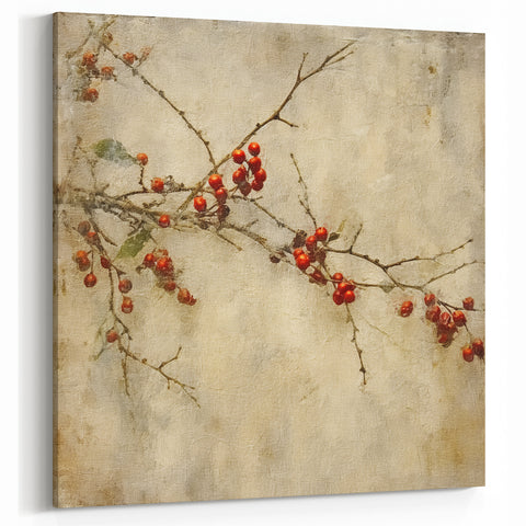 Holiday Decor Prints - Christmas Wall Art with Red Berries on Canvas
