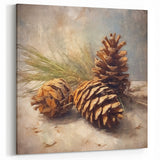 Festive Canvas Art - Rustic Pinecones Winter Scene Holiday Wall Print