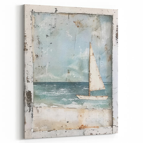 Rustic Sailboat Wall Art - Coastal Farmhouse Decor Vintage Print