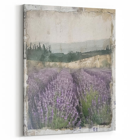 Rustic Lavender Field Wall Art - Vintage Farmhouse Decor Landscape