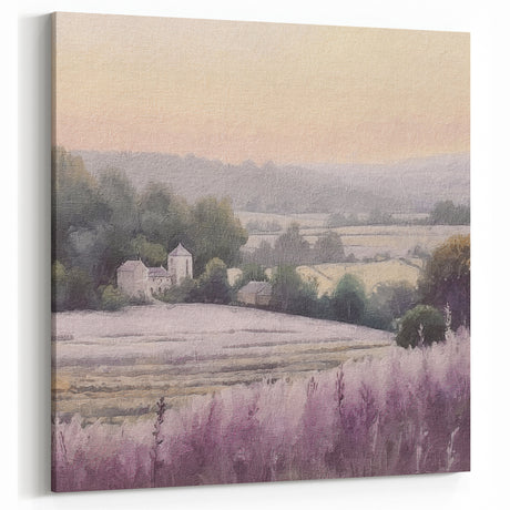 Sunset Over Countryside Wall Art – Lavender Fields with Rural Landscape