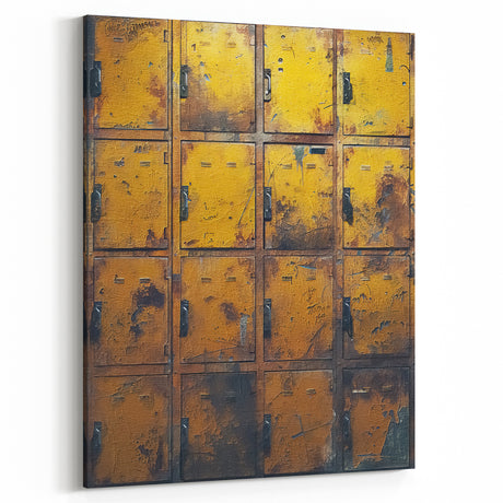 Vintage Yellow Locker Wall Art - Rustic Industrial Decor Print