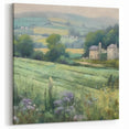 Tranquil Green Countryside Wall Art - Rolling Fields with Farmhouse