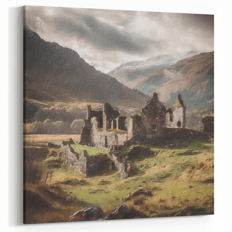 Ancient Ruins in Valley – Historic Countryside Wall Art Landscape