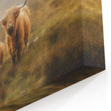 Highland Cattle in Misty Landscape – Rustic Countryside Wall Art