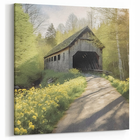 Covered Bridge Wall Art - Vintage Architecture Canvas Framed Prints