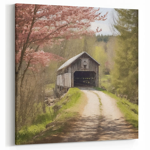 Historic Bridge Canvas Print - Rustic Scenic Architecture Framed Art