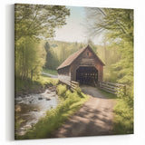 Vintage Bridge Canvas Art - Rustic Countryside Stream Landscape Print
