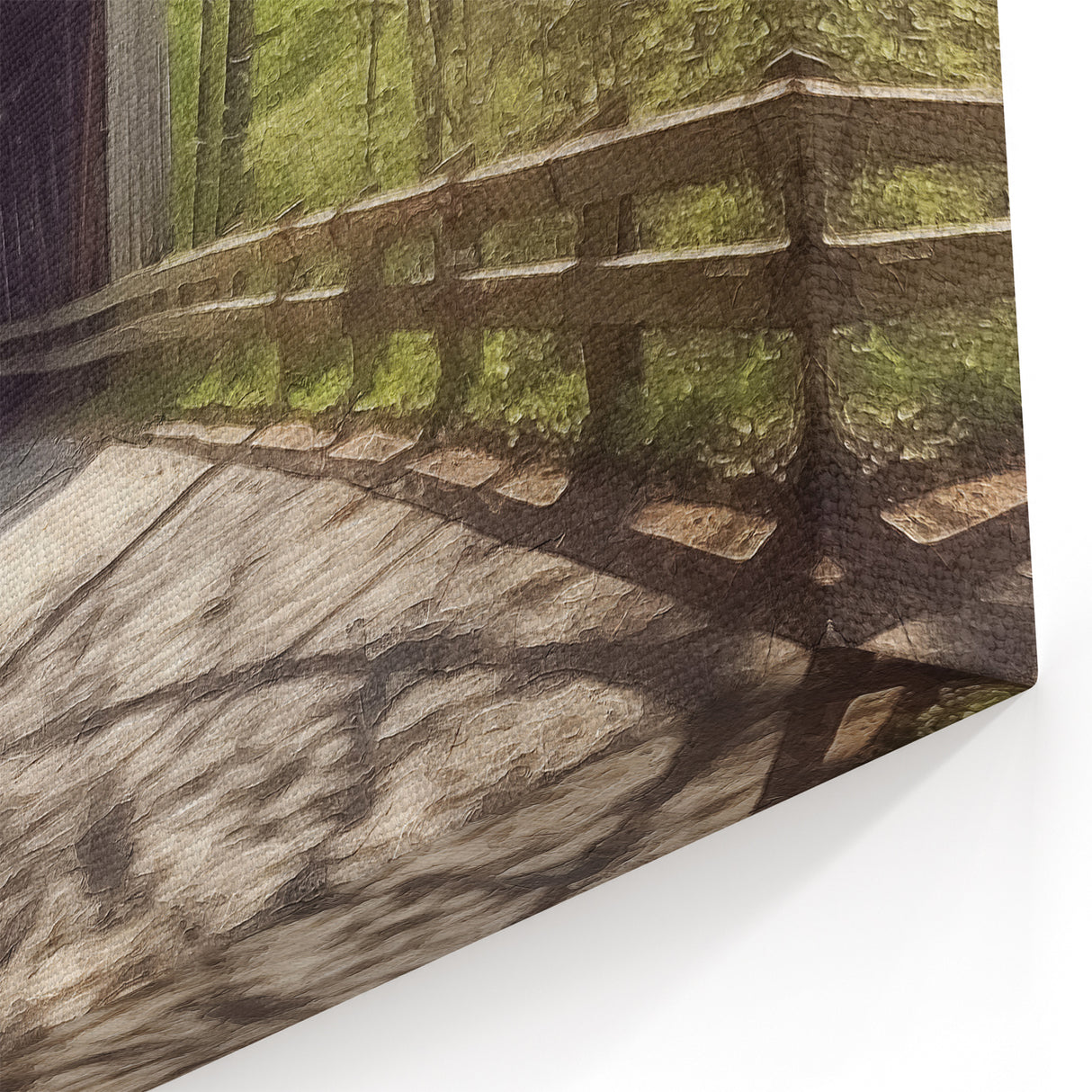 Charming Bridge Canvas Print - Rustic Forest Pathway Vintage Wall Art