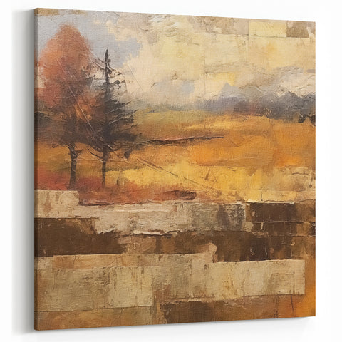 Rustic Autumn Landscape Wall Art - Vintage Farmhouse Nature Print