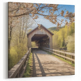 Rustic Covered Bridge Art - Scenic Woodland Path Canvas Wall Decor