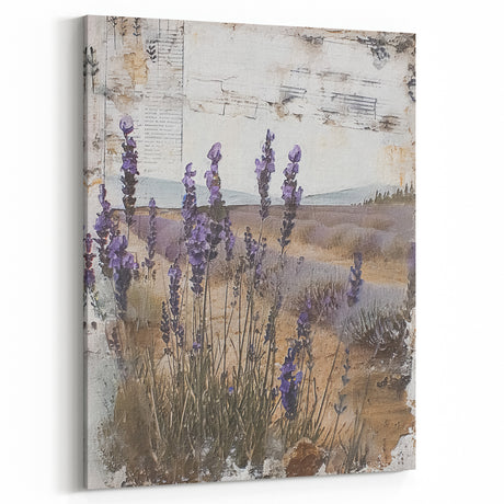 Rustic Lavender Field Wall Art - Vintage Farmhouse Nature Print
