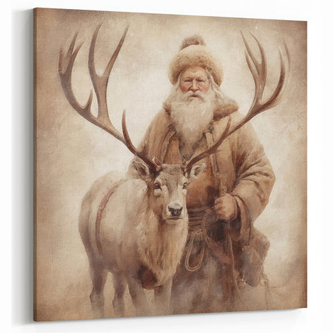 Elegant Holiday Wall Art-Santa with Reindeer Holiday Decor Print
