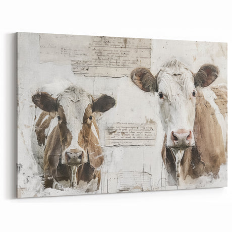 Rustic Cow Pair Wall Art - Farmhouse Animal Print Vintage Decor
