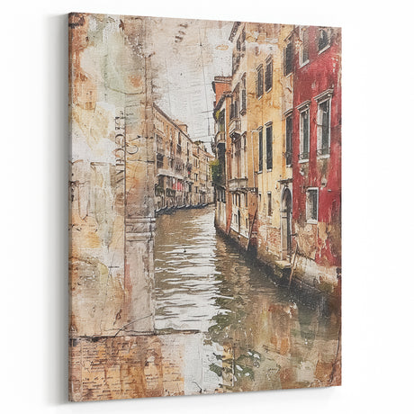 Rustic Venice Canal Wall Art - Farmhouse Decor Vintage-Inspired Artwork