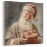 Holiday Decor Prints - Santa with Wrapped Gift Festive Christmas Art