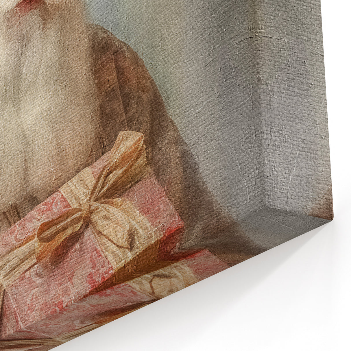 Holiday Decor Prints - Santa with Wrapped Gift Festive Christmas Art