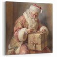 Festive Canvas Art - Santa Wrapping Large Gift Christmas Wall Decor