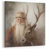 Holiday Wall Decorations - Santa and Reindeer Winter Scene Canvas Art