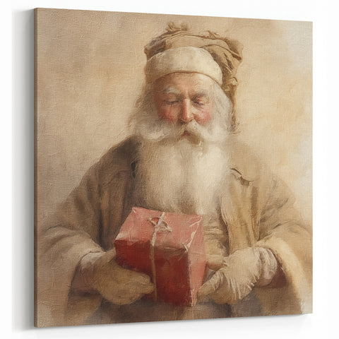 Christmas Framed Art - Santa with Red Gift Holiday Wall Decoration