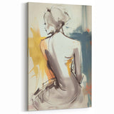 Elegant Woman Sketch Art - Abstract Figurative in Soft Neutrals and Blue