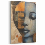 Bold Abstract Figurative Art - Modern Canvas Wall Decor with Blue & Gold