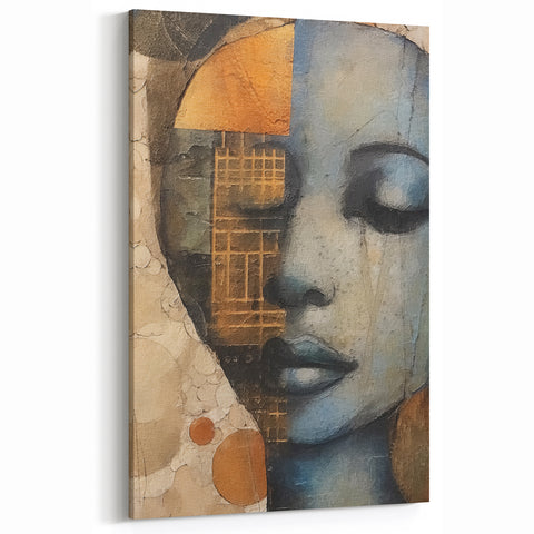 Bold Abstract Figurative Art - Modern Canvas Wall Decor with Blue & Gold