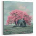 Rustic Cottage Canvas Print with Blossoming Tree – Charming Wall Art