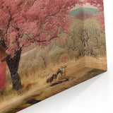 Countryside Cottage Wall Art with Pink Tree – Rustic Canvas Print