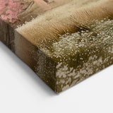 Countryside Cottage Wall Art with Pink Tree – Rustic Canvas Print