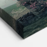 Enchanted Cottage Wall Art with Pink Blossoms – Rustic Canvas Print