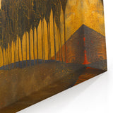 Modern Landscape Abstract - Celestial Sun and Trees Golden Wall Art